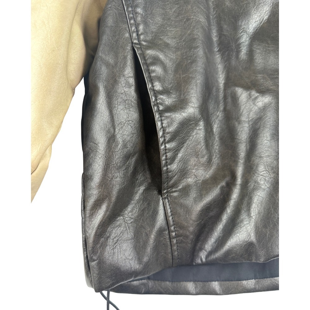 Lioness Nirvana Bomber Jacket XS Two Tone Faux Leather Brown Tan Cropped NWT - Picture 5 of 7